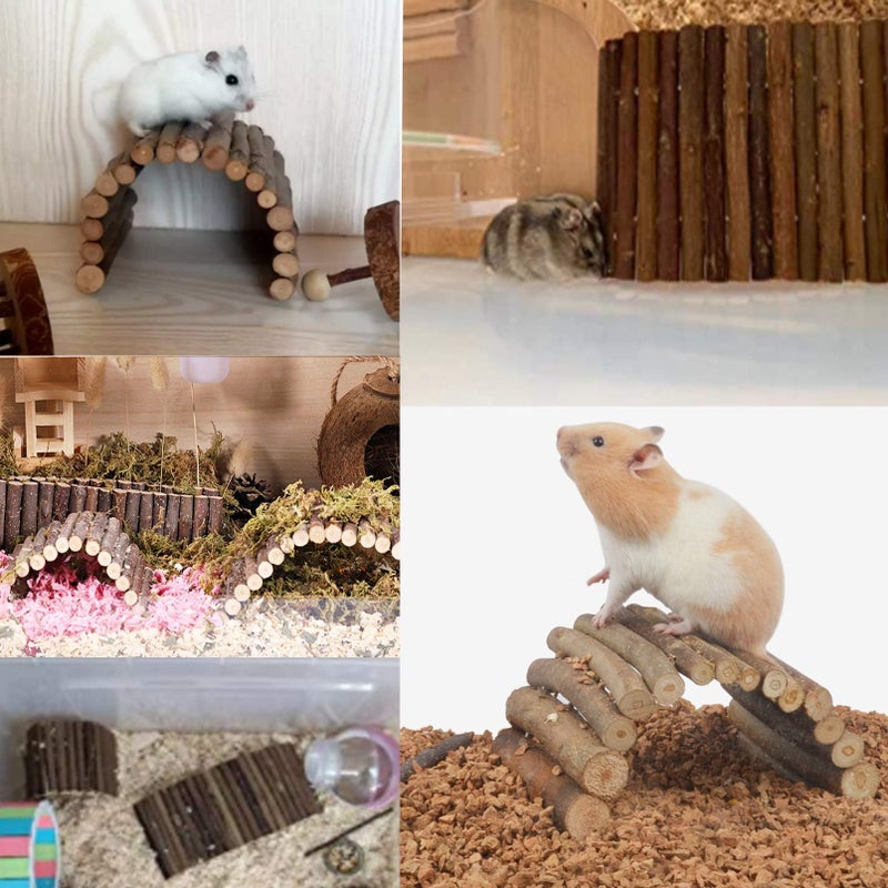 Hamiledyi 4PCS Hamster Bridge Wooden Bridge Toy Rat Ladder Natural Wooden Hideout Tunnel Ladder Hamster Cage Accessories Chew Toys for Guinea Pig Rat Chinchilla Reptile - Image 3